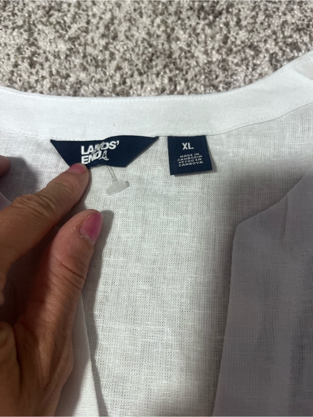 Lands’ End XL White Linen Blend Split Neck Tunic 3/4 Sleeve Relaxed Top - Picture 5 of 10